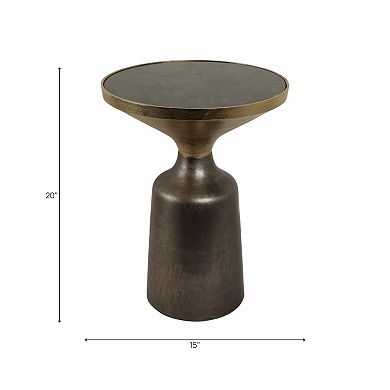 15 in. Round Marble End Table with Metal Base