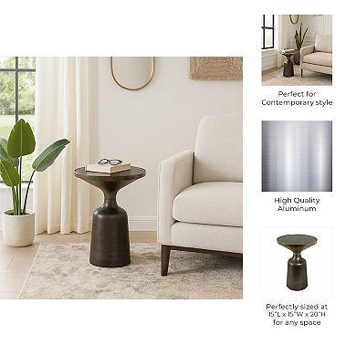 15 in. Round Marble End Table with Metal Base