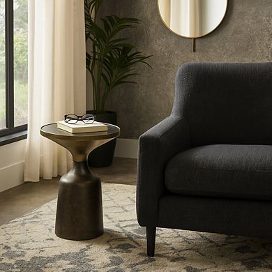 15 in. Round Marble End Table with Metal Base
