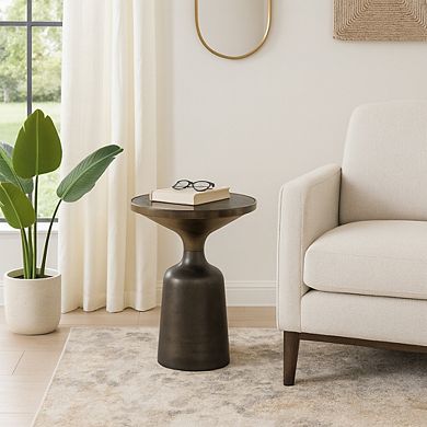 15 in. Round Marble End Table with Metal Base