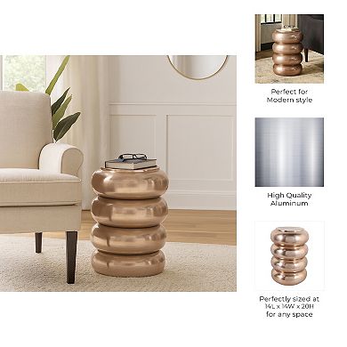 14 in. Circle Aluminum Polished Drum End Table