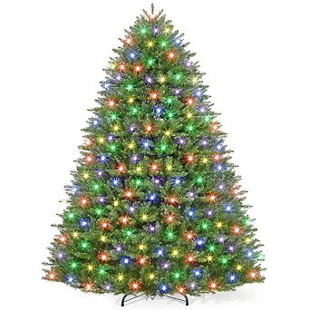 Pre-lit Noble Fir Artificial Christmas Tree with Multicolor LED Lights, 9 Modes & Foot Pedal