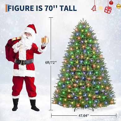 Pre-lit Noble Fir Artificial Christmas Tree with Multicolor LED Lights, 9 Modes & Foot Pedal