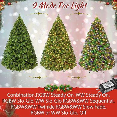 Pre-lit Noble Fir Artificial Christmas Tree with Multicolor LED Lights, 9 Modes & Foot Pedal