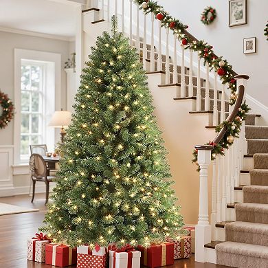 Pre-lit Noble Fir Artificial Christmas Tree with Multicolor LED Lights, 9 Modes & Foot Pedal