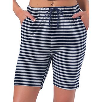 Women's Stripe Pajama Shorts Soft Lightweight Drawstring Pajama Bottoms Lounge Shorts with Pockets