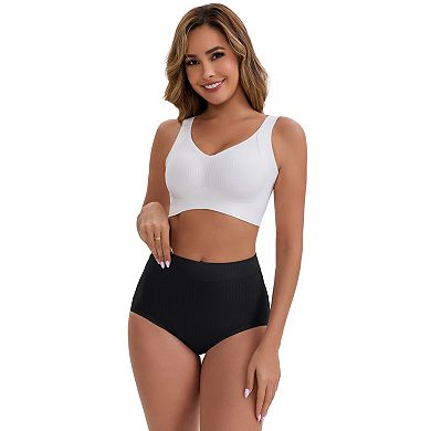 Women's High-Waisted Cotton Underwear Full-Coverage Strong Elasticity Briefs 3 Packs