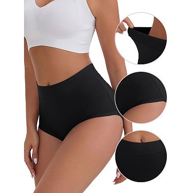 Women's High-Waisted Cotton Underwear Full-Coverage Strong Elasticity Briefs 3 Packs