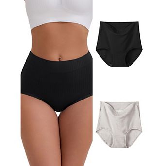 Women's High-Waisted Cotton Underwear Full-Coverage Strong Elasticity Briefs 3 Packs