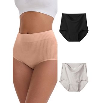 Women's High-Waisted Cotton Underwear Full-Coverage Strong Elasticity Briefs 3 Packs
