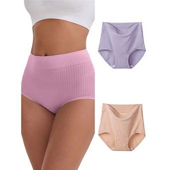 Women's High-Waisted Cotton Underwear Full-Coverage Strong Elasticity Briefs 3 Packs