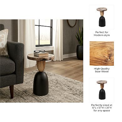 12 in. Round Inspired Suar Wood End Table