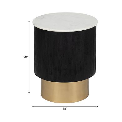 16 in. Round Marble Top End Table with Gold Pedestal