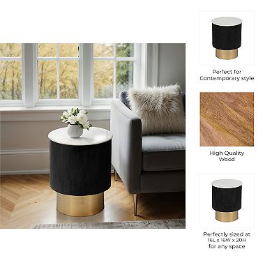 16 in. Round Marble Top End Table with Gold Pedestal