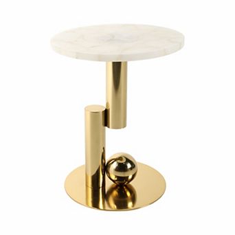 18 in Round Marble Top Quartz Sculptural Base End Table