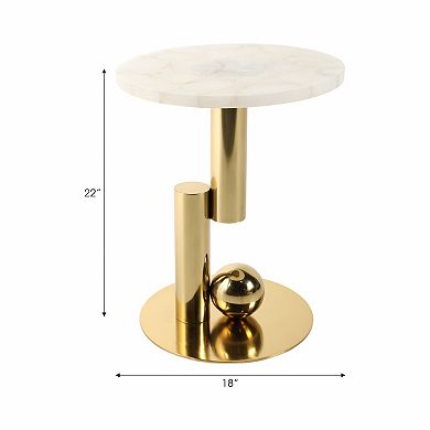 18 in. Round Marble Top Quartz Sculptural Base End Table