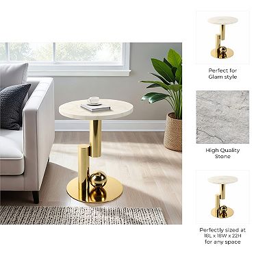 18 in. Round Marble Top Quartz Sculptural Base End Table