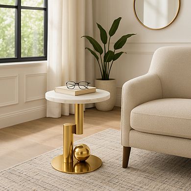 18 in. Round Marble Top Quartz Sculptural Base End Table
