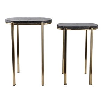16/18 in Oval Stone Top Quartz Nesting End Tables (Set of 2)