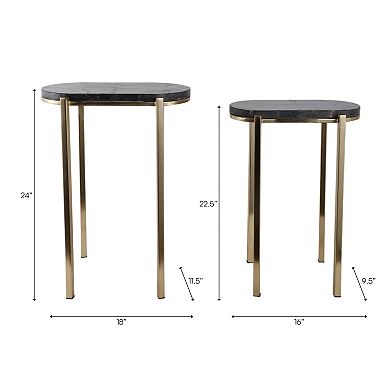 16/18 in. Oval Stone Top Quartz Nesting End Tables (Set of 2)