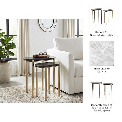 16/18 in. Oval Stone Top Quartz Nesting End Tables (Set of 2)