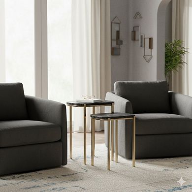 16/18 in. Oval Stone Top Quartz Nesting End Tables (Set of 2)