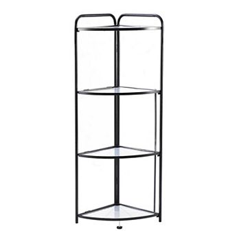 4 tier Assembled Black Foldable Corner Shelving Unit
