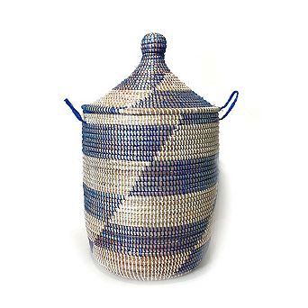 Dou Lid Storage Basket Stripe Blue Medium Storage