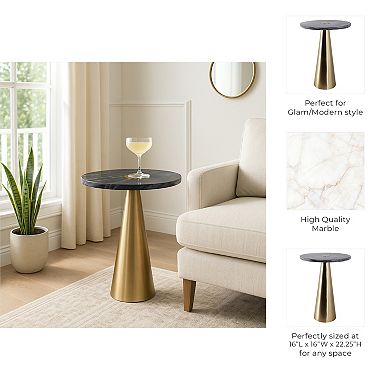 16 in. Round Marble Modern Cone Base Top End Table