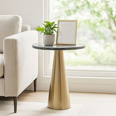 16 in. Round Marble Modern Cone Base Top End Table