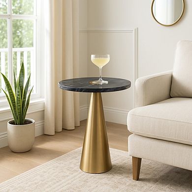 16 in. Round Marble Modern Cone Base Top End Table