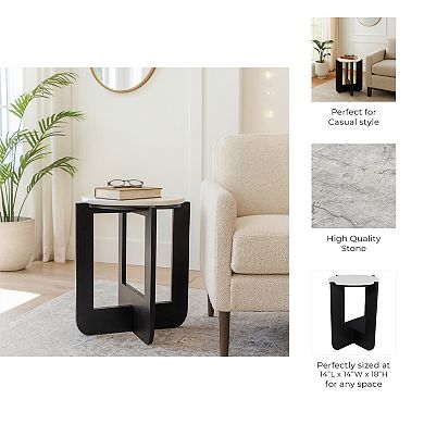 16 in. Round Marble Criss-Cross Base End Table