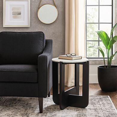 16 in. Round Marble Criss-Cross Base End Table