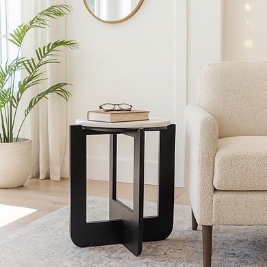 16 in. Round Marble Criss-Cross Base End Table