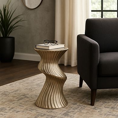 13 in. Round Marble Top Small Textured Base End Table