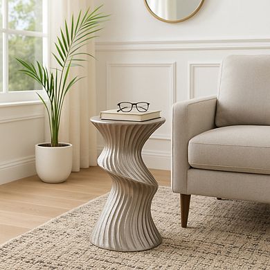 13 in. Round Marble Top Small Textured Base End Table