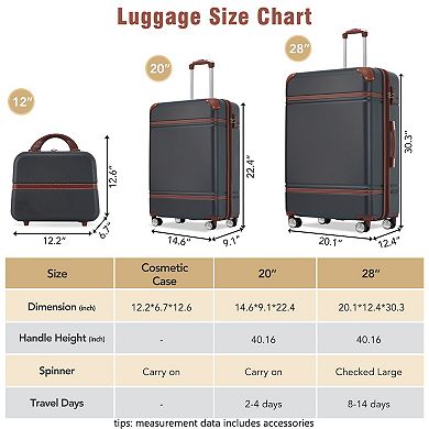 Hardside 3-Piece Spinner Luggage Set with Cosmetic Case and TSA Lock