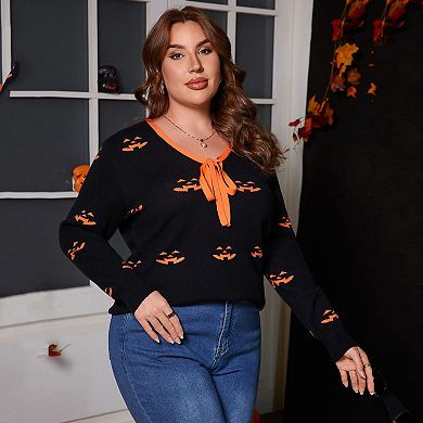 Plus Size Women Cute Sweater Crewneck Long Sleeve Halloween Funny Pullover Top