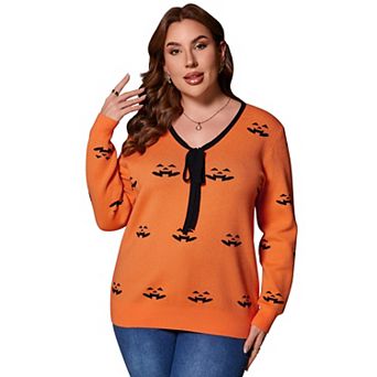Plus Size Women Cute Sweater Crewneck Long Sleeve Halloween Funny Pullover Top