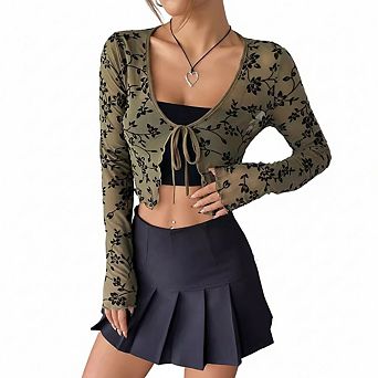 Women's Shrug Tie Front Long Sleeve Cropped Cardigan