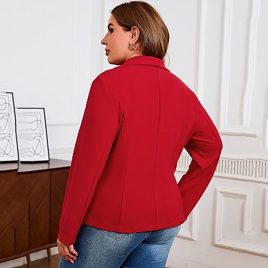 Women Plus Size Casual Blazers Lapel Long Sleeve Suit Jackets