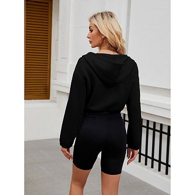 Women Zip Up Cropped Cardigan Jacket Hooded Sweatshirts