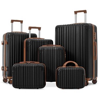 Hardside 6 pc Carry-On Luggage Set ABS Suitcase with Spinner Wheels