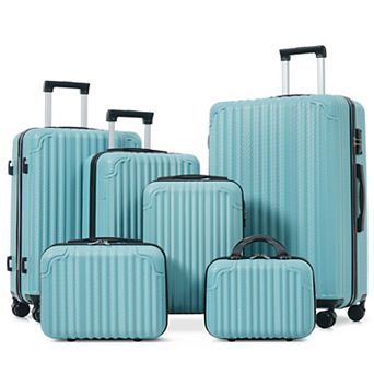 Hardside 6 pc Carry-On Luggage Set ABS Suitcase with Spinner Wheels