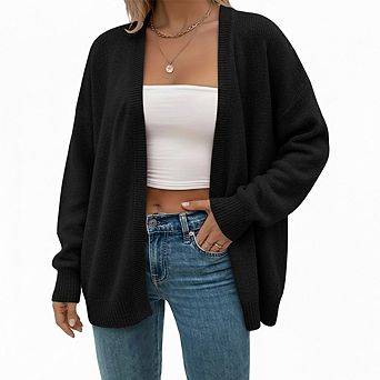 Women Plus Size Sweater Long Sleeve Casual Knit Cardigans