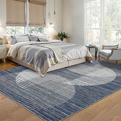 Abstract Geometric Washable Rug with Non Slip TPR Backing Non Shedding Stain Resistant Carpet