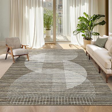 Abstract Geometric Washable Rug with Non Slip TPR Backing Non Shedding Stain Resistant Carpet