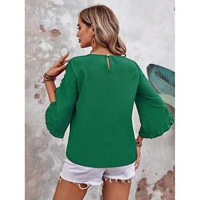 Women Casual Tops Ruffle Long Sleeve Blouses