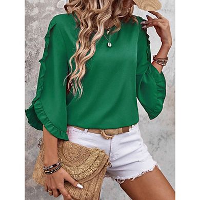 Women Casual Tops Ruffle Long Sleeve Blouses