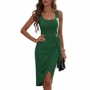 Women Sleeveless Dress Twist Waist Bodycon Slit Party Dresses